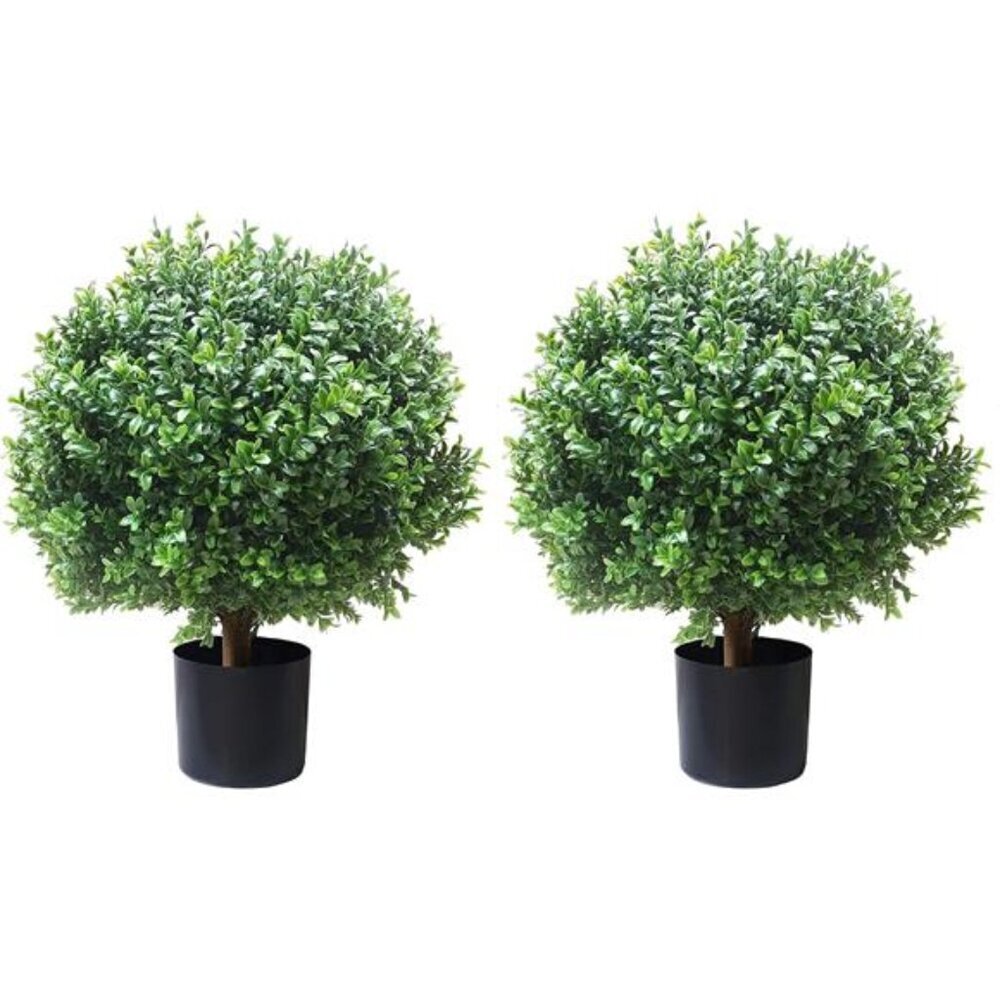 ALL SEASON GREEN 2'T 18''W Boxwood Ball Artificial Topiary Trees Potted Faux - Picture 1 of 7